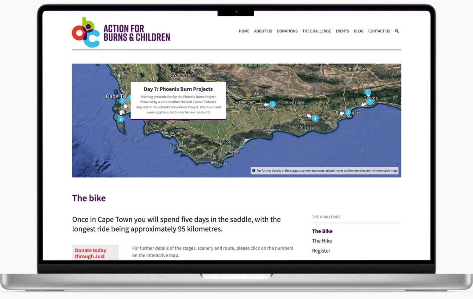 action for burns and children website screen